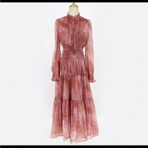 Trendy smocked waist long sleeve midi dress